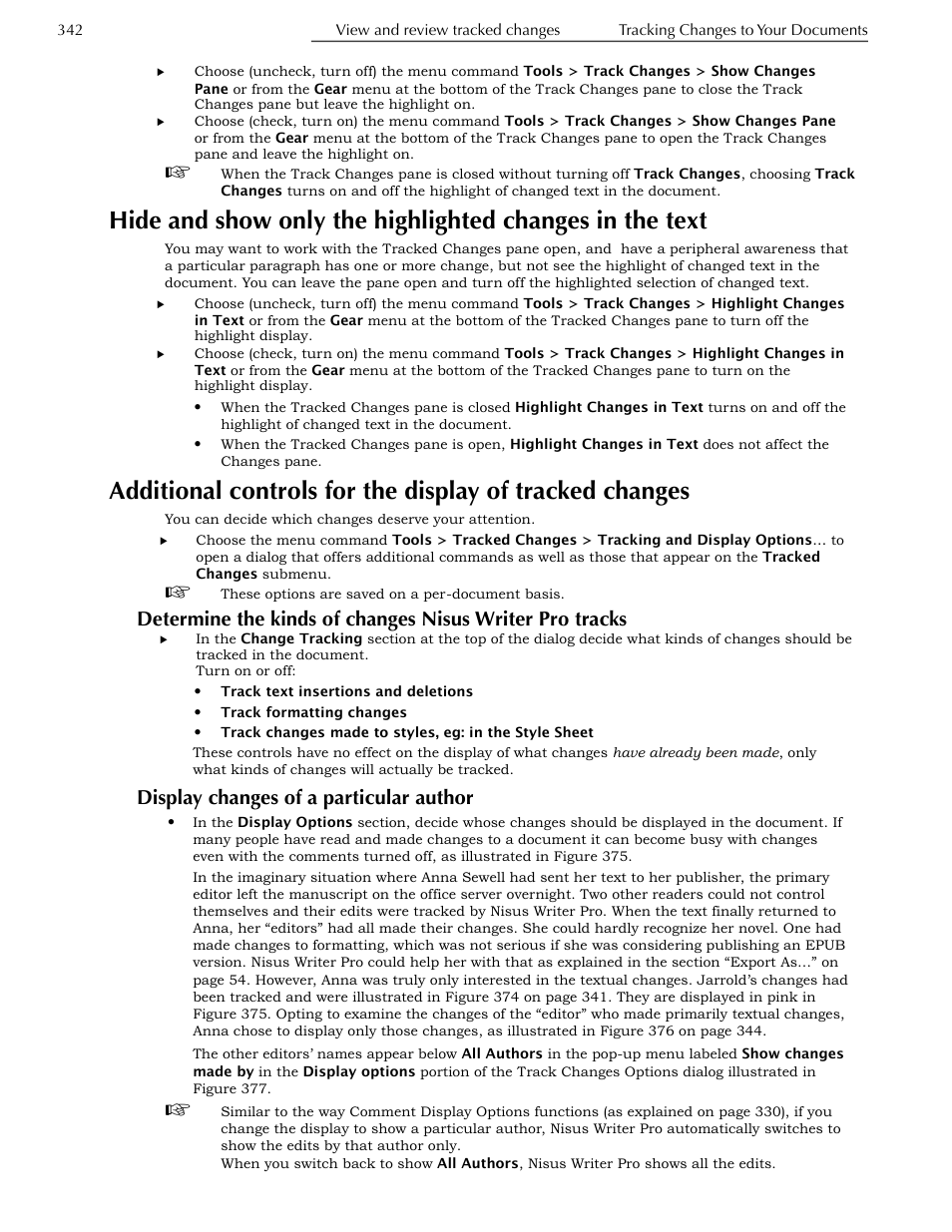 Display changes of a particular author, The text, Changes | Tracks | Nisus Writer Pro User Manual | Page 362 / 525