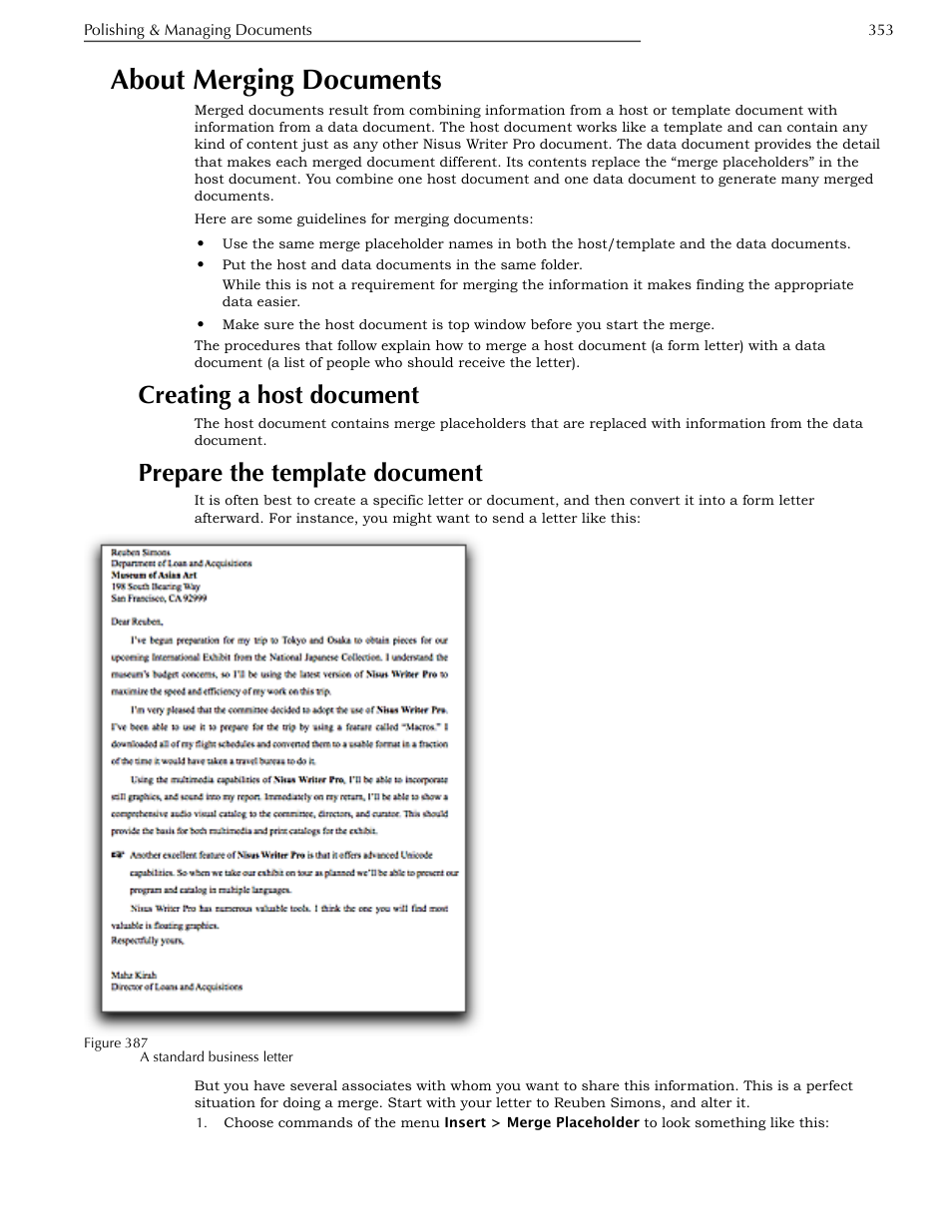 About merging documents, Creating a host document, Prepare the template document | Nisus Writer Pro User Manual | Page 373 / 525