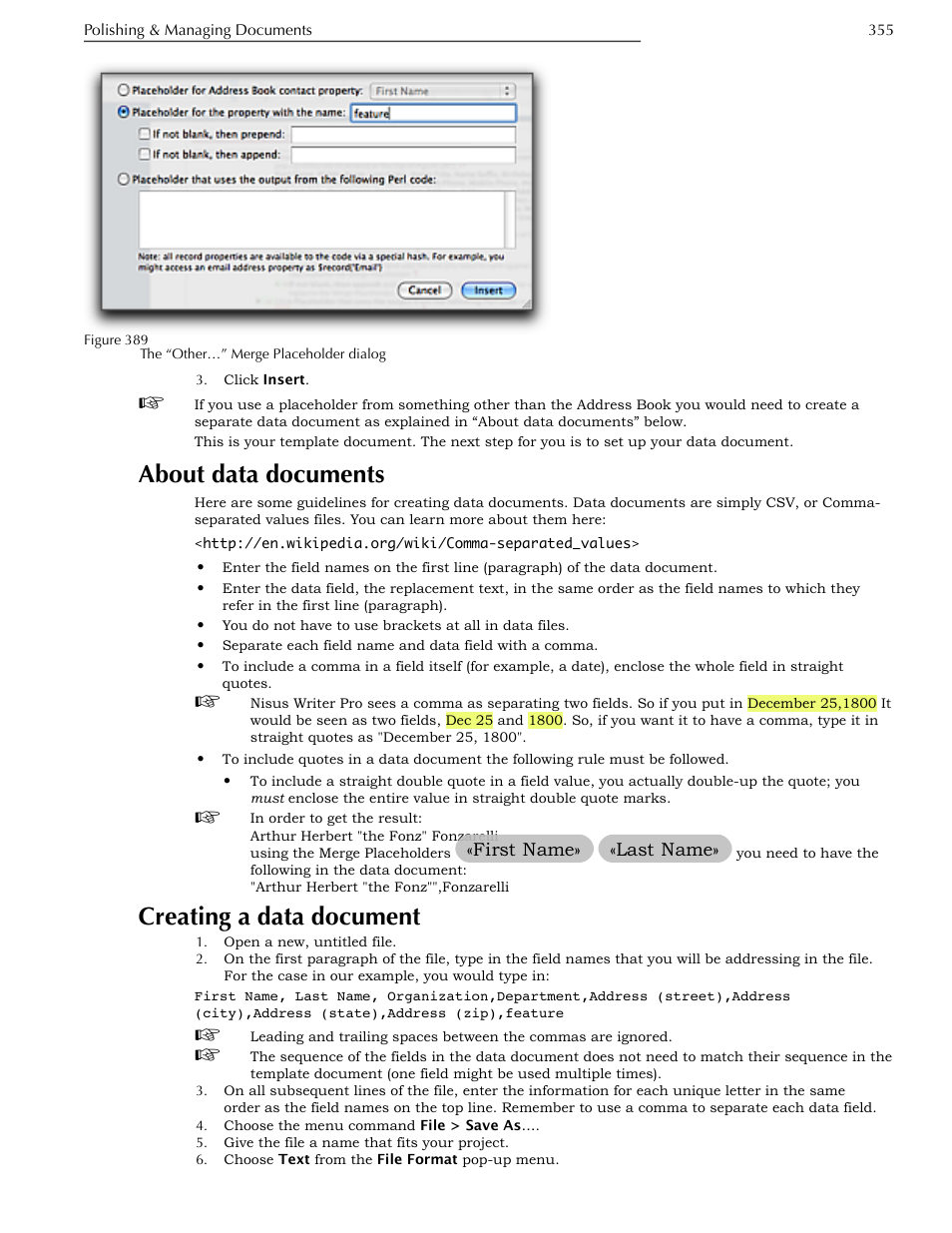 About data documents, Creating a data document | Nisus Writer Pro User Manual | Page 375 / 525