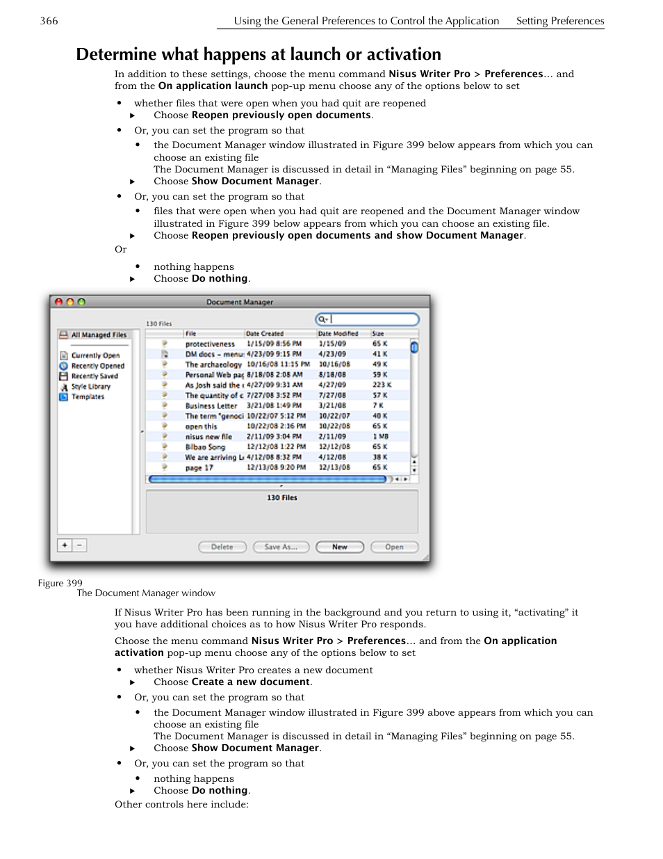 Determine what happens at launch or activation | Nisus Writer Pro User Manual | Page 386 / 525