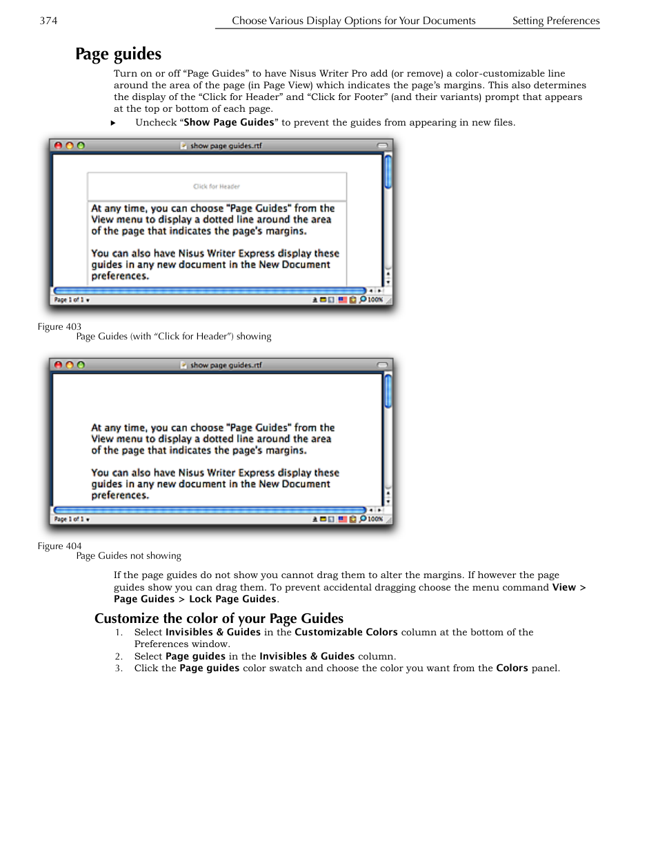 Page guides, Customize the color of your page guides | Nisus Writer Pro User Manual | Page 394 / 525