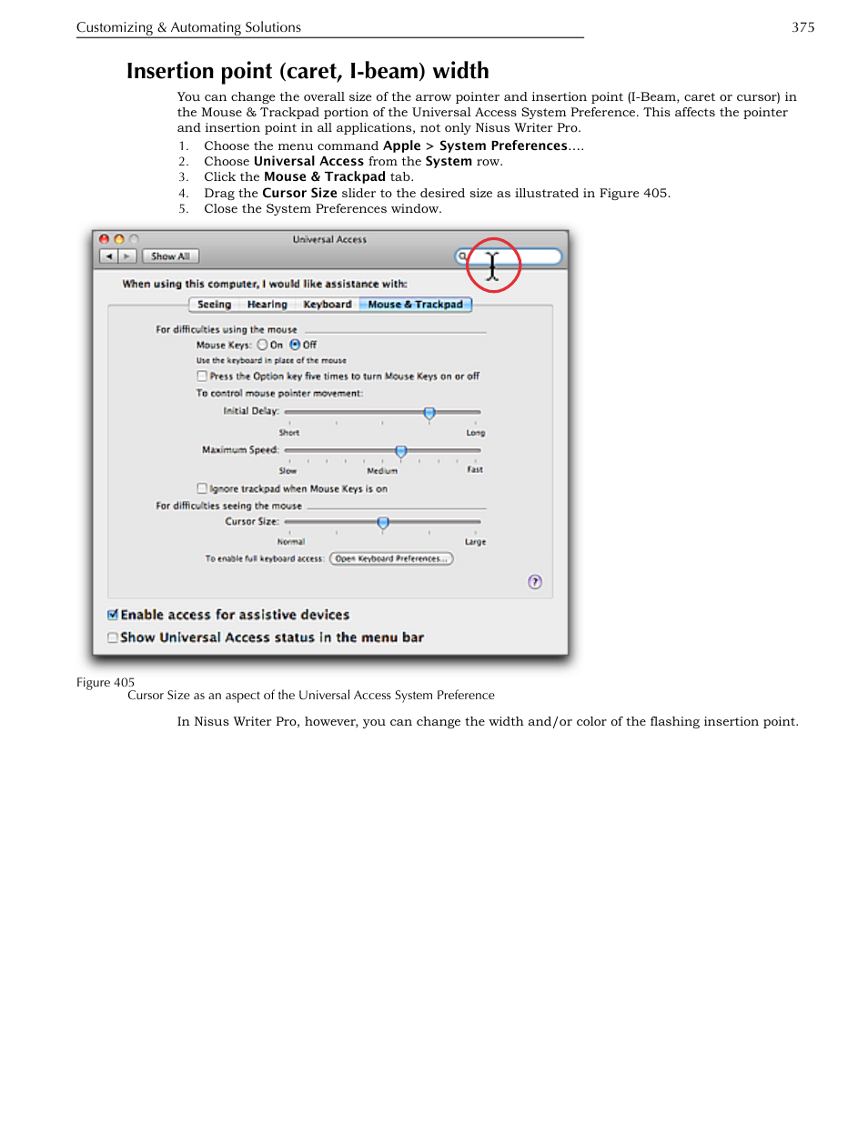 Insertion point (caret, i-beam) width | Nisus Writer Pro User Manual | Page 395 / 525