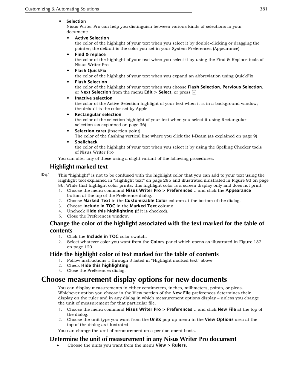 Highlight marked text, Text marked for the table of contents, Of contents | Documents, Writer pro document | Nisus Writer Pro User Manual | Page 401 / 525