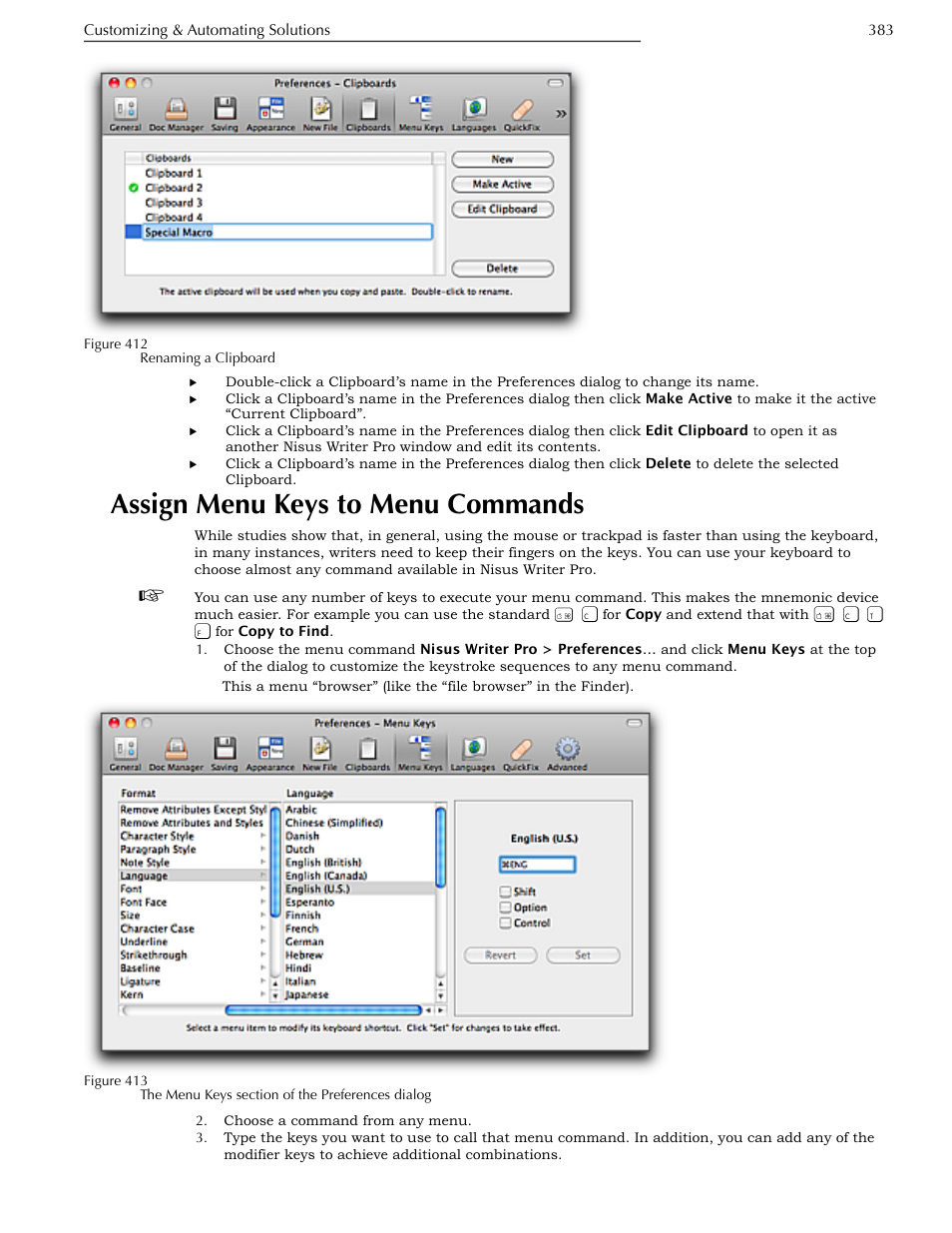 Assign menu keys to menu commands | Nisus Writer Pro User Manual | Page 403 / 525