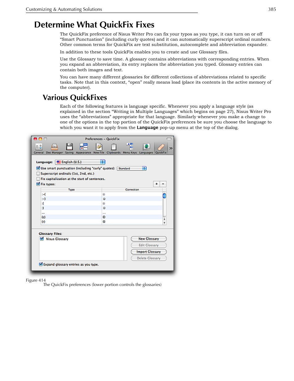 Determine what quickfix fixes, Various quickfixes | Nisus Writer Pro User Manual | Page 405 / 525