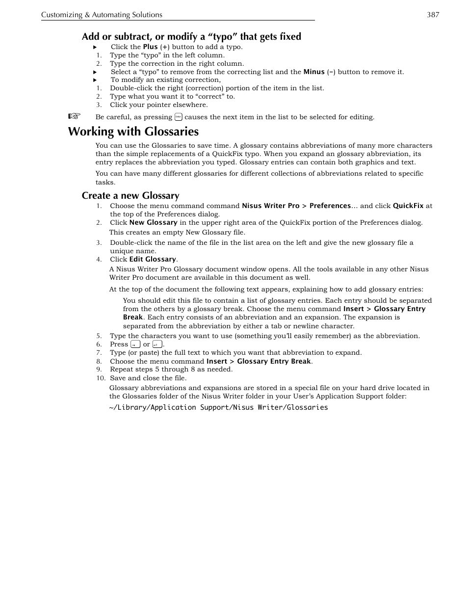 Working with glossaries, Create a new glossary | Nisus Writer Pro User Manual | Page 407 / 525