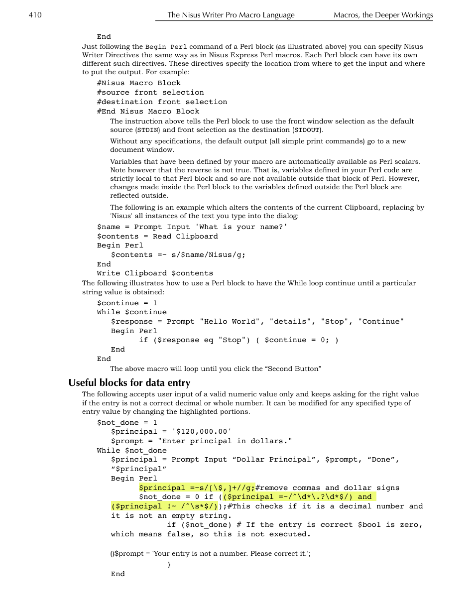 Useful blocks for data entry | Nisus Writer Pro User Manual | Page 430 / 525
