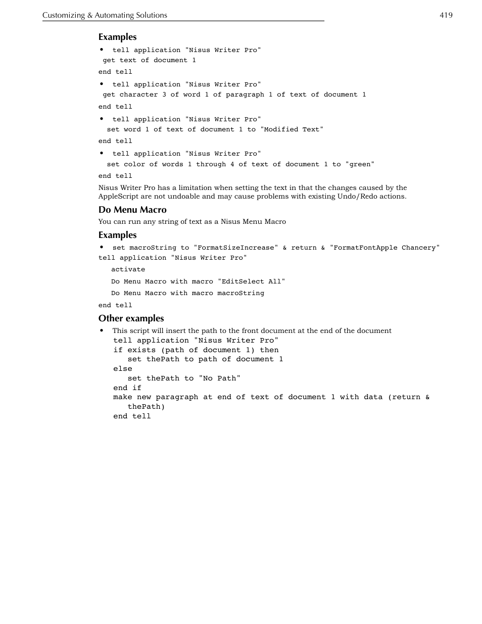 Examples, Do menu macro, Other examples | Nisus Writer Pro User Manual | Page 439 / 525