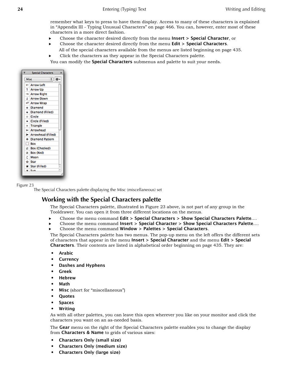 Working with the special characters palette | Nisus Writer Pro User Manual | Page 44 / 525