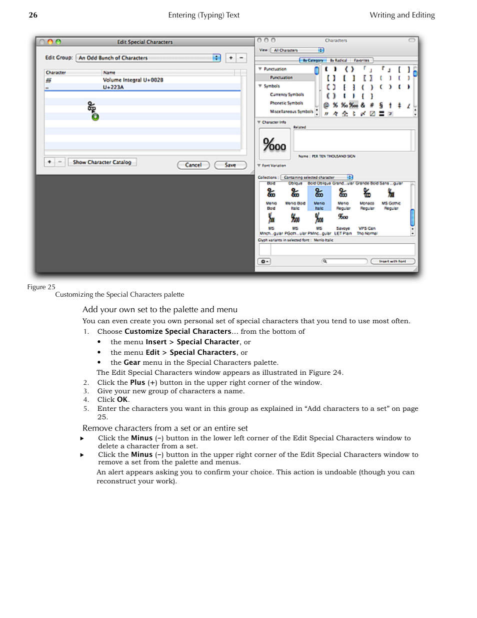 Add your own set to the palette and menu, Remove characters from a set or an entire set | Nisus Writer Pro User Manual | Page 46 / 525