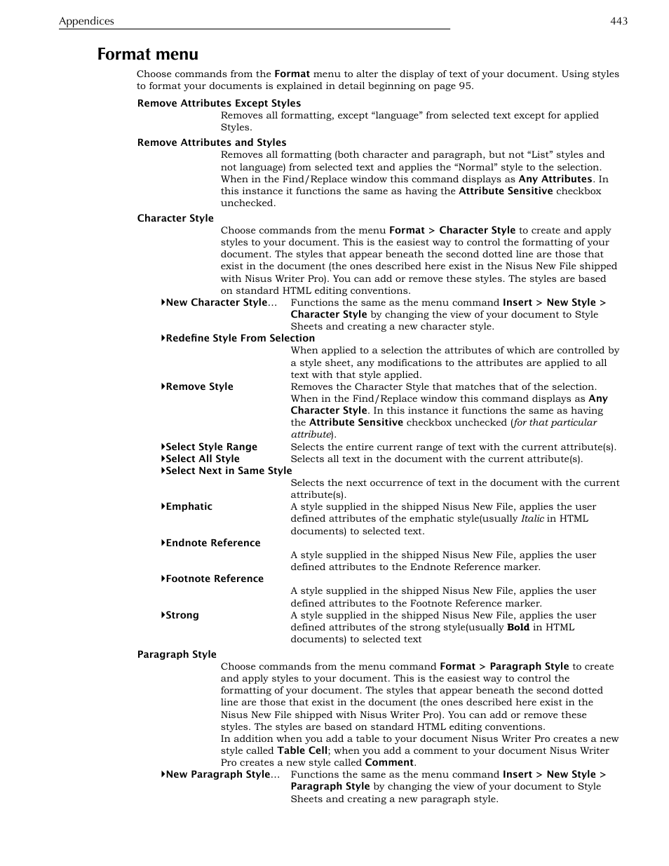 Format menu | Nisus Writer Pro User Manual | Page 463 / 525