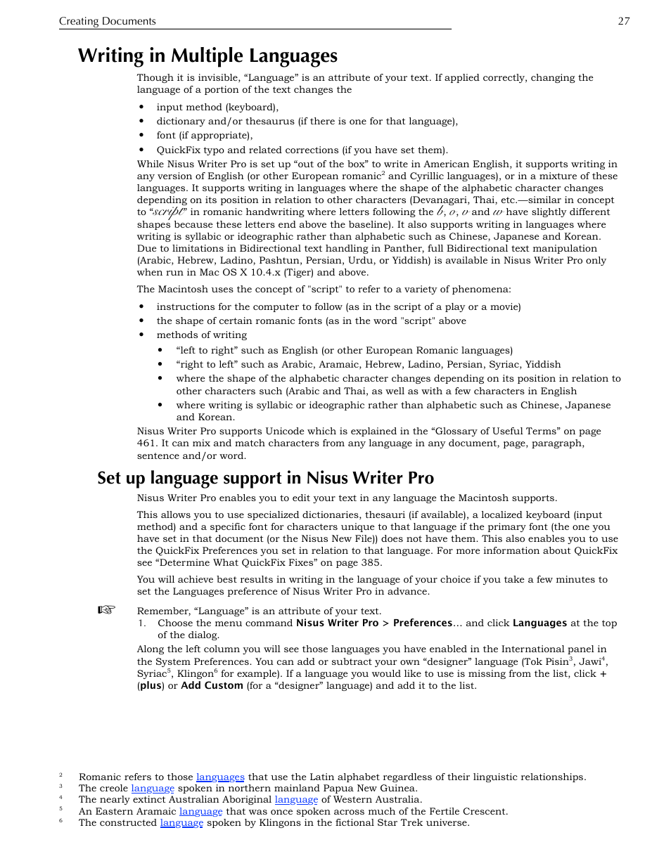 Writing in multiple languages, Set up language support in nisus writer pro, Script | Nisus Writer Pro User Manual | Page 47 / 525