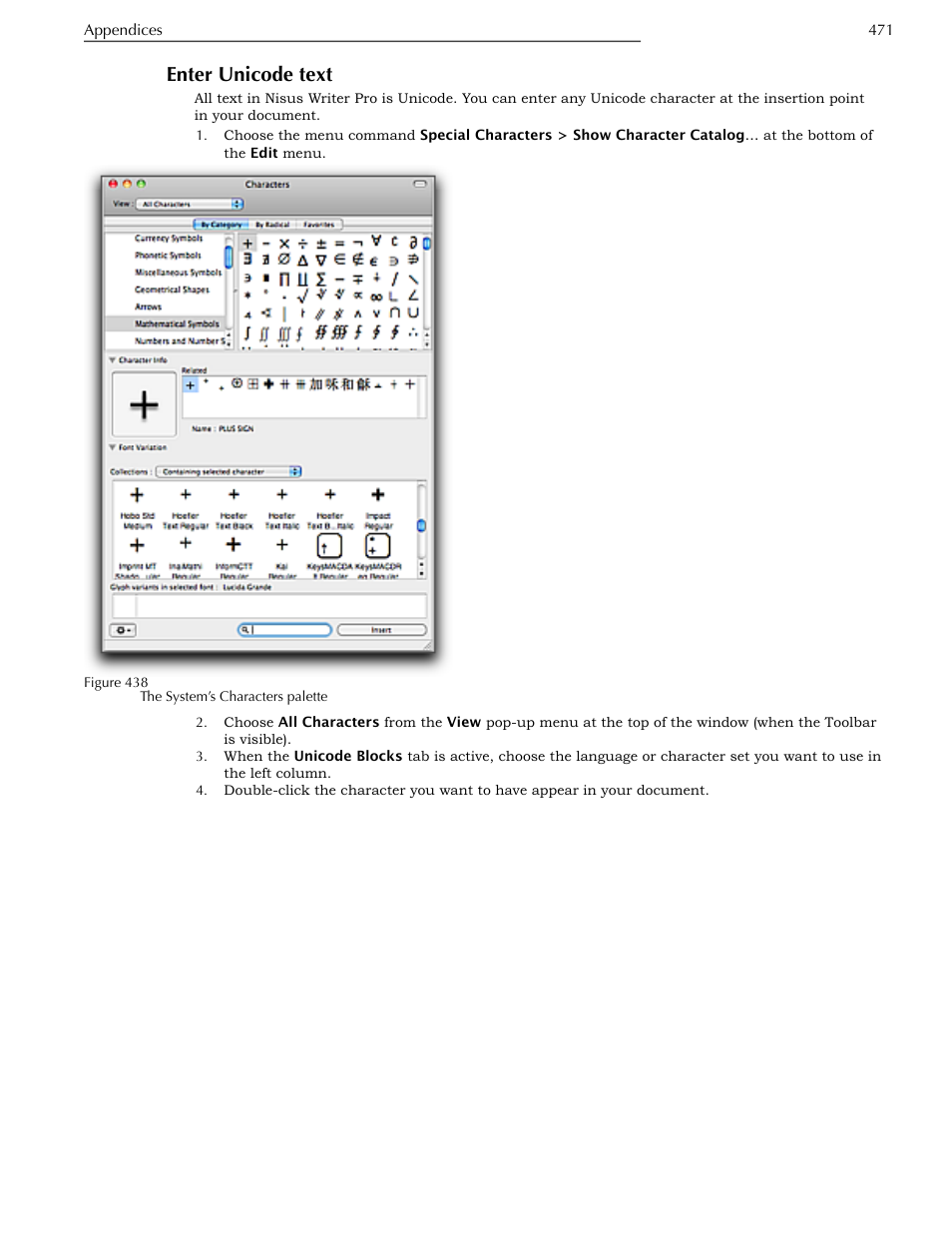 Enter unicode text | Nisus Writer Pro User Manual | Page 491 / 525