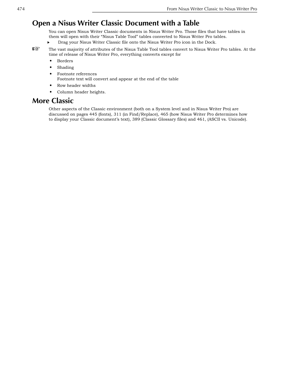 Open a nisus writer classic document with a table, More classic, Table | Nisus Writer Pro User Manual | Page 494 / 525