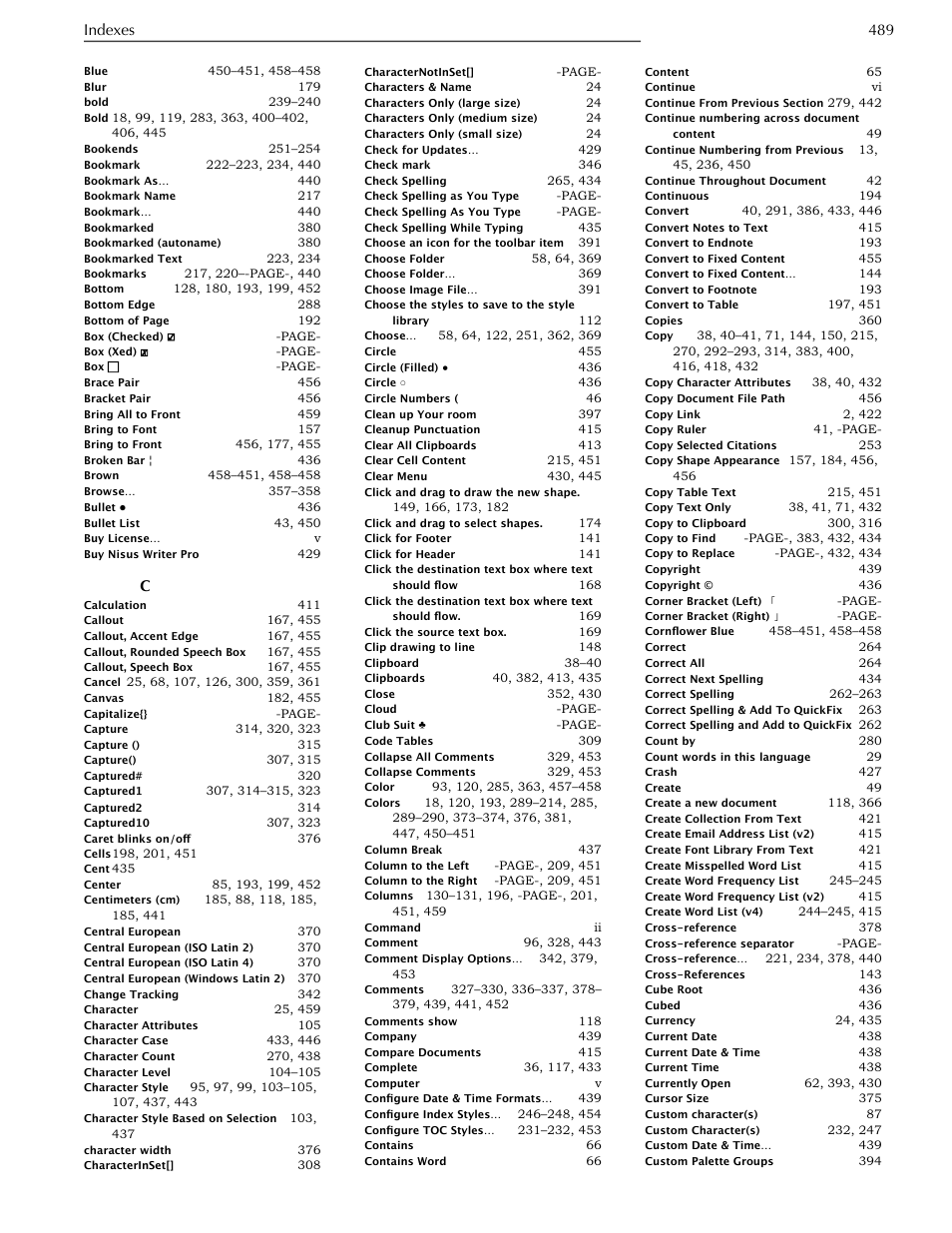 Indexes 489 | Nisus Writer Pro User Manual | Page 509 / 525