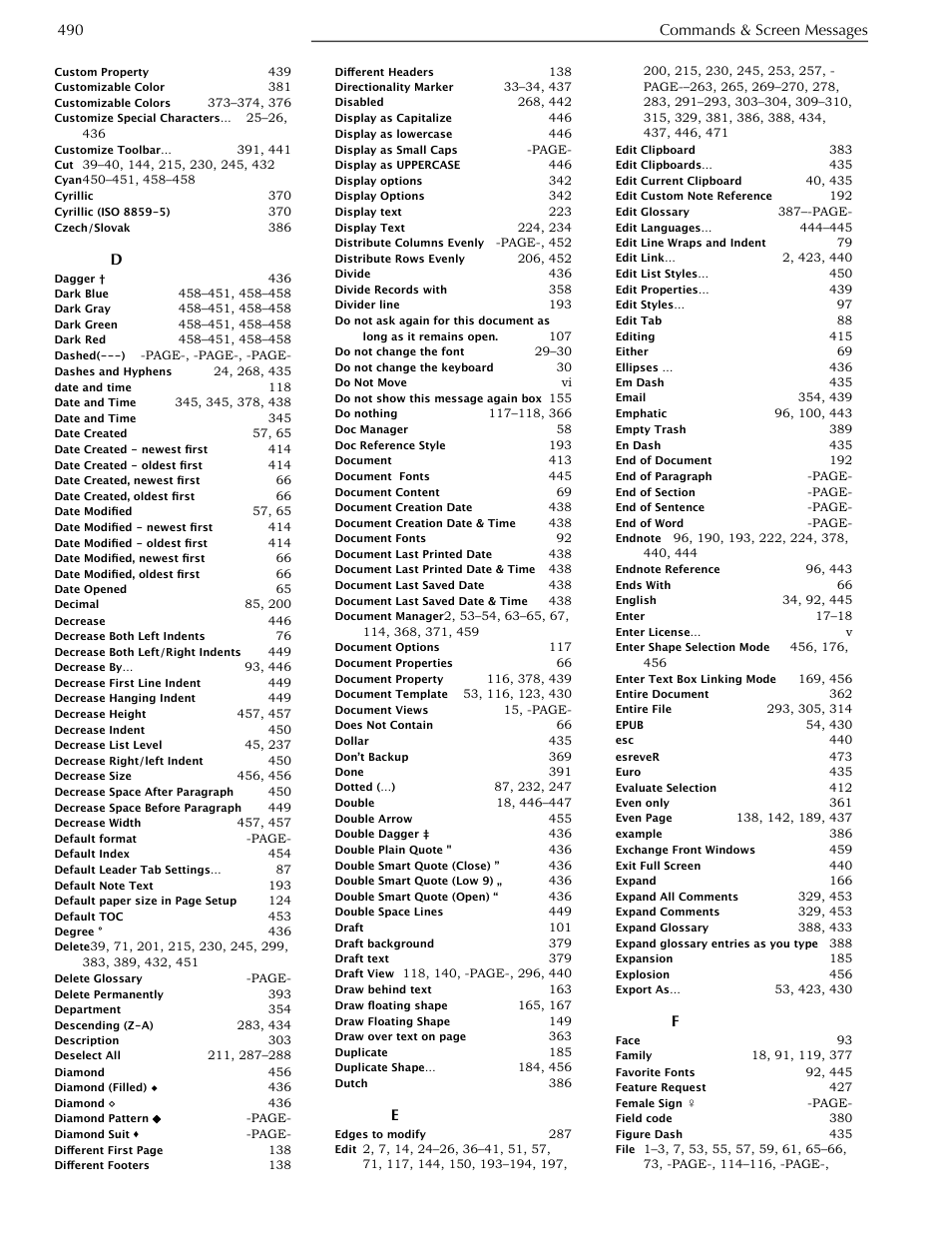 490 commands & screen messages | Nisus Writer Pro User Manual | Page 510 / 525