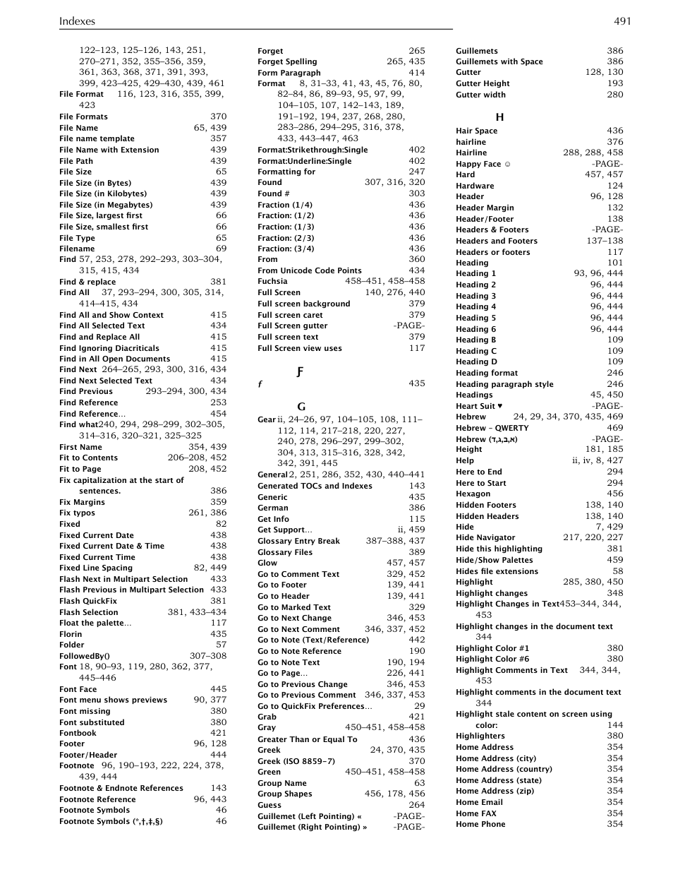Indexes 491 | Nisus Writer Pro User Manual | Page 511 / 525