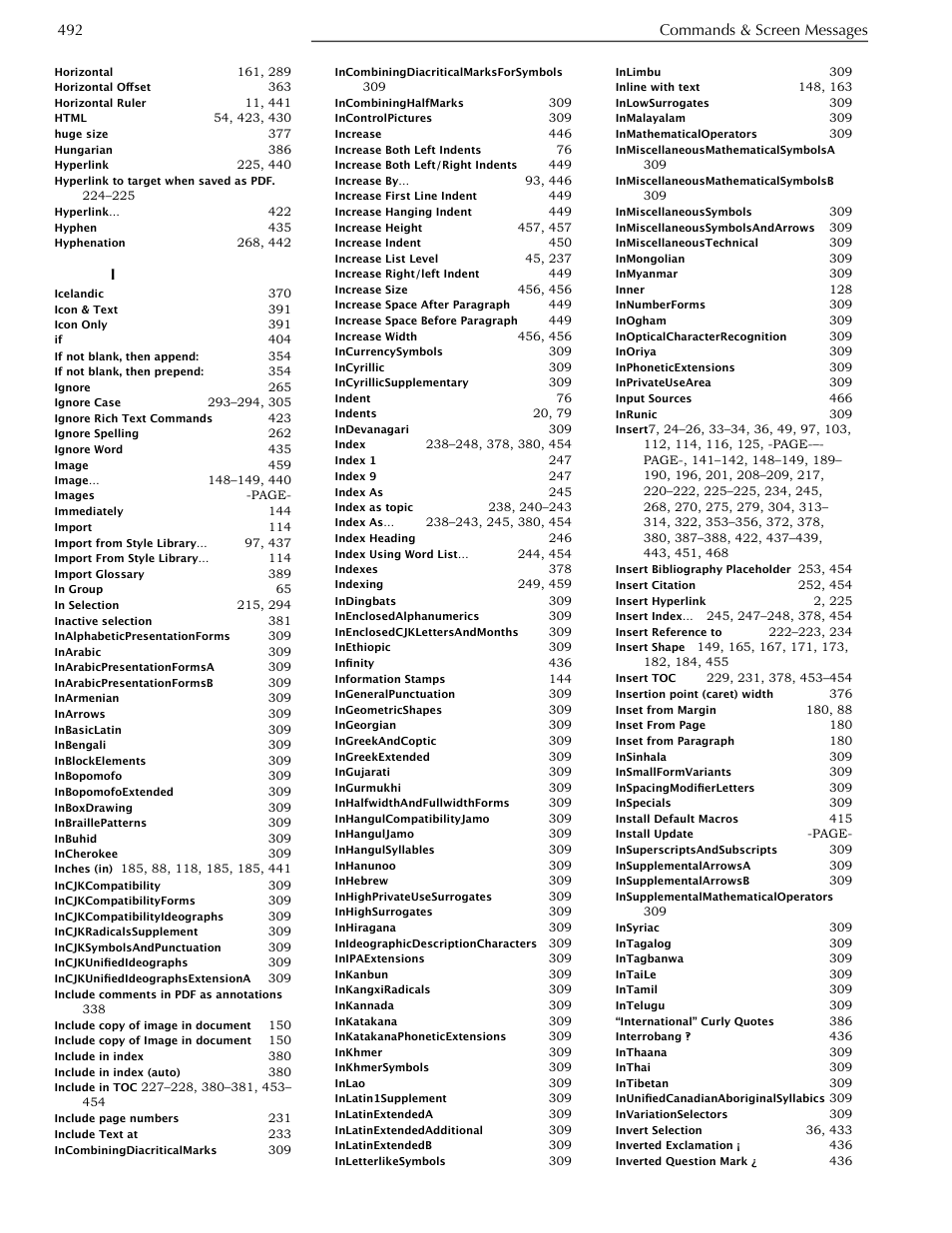 492 commands & screen messages | Nisus Writer Pro User Manual | Page 512 / 525