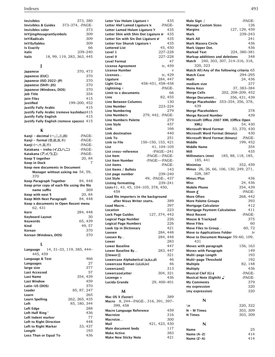 Indexes 493 | Nisus Writer Pro User Manual | Page 513 / 525