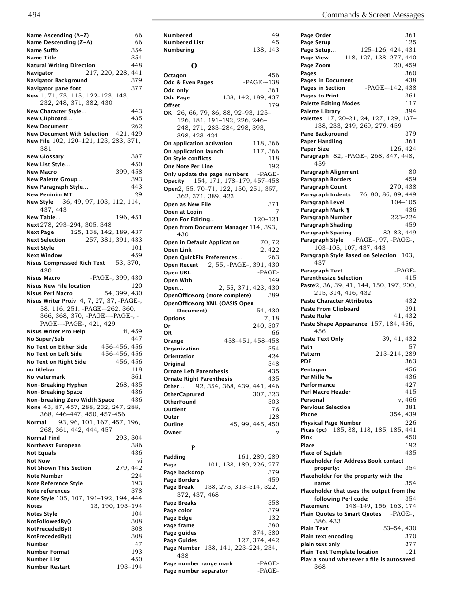 494 commands & screen messages | Nisus Writer Pro User Manual | Page 514 / 525