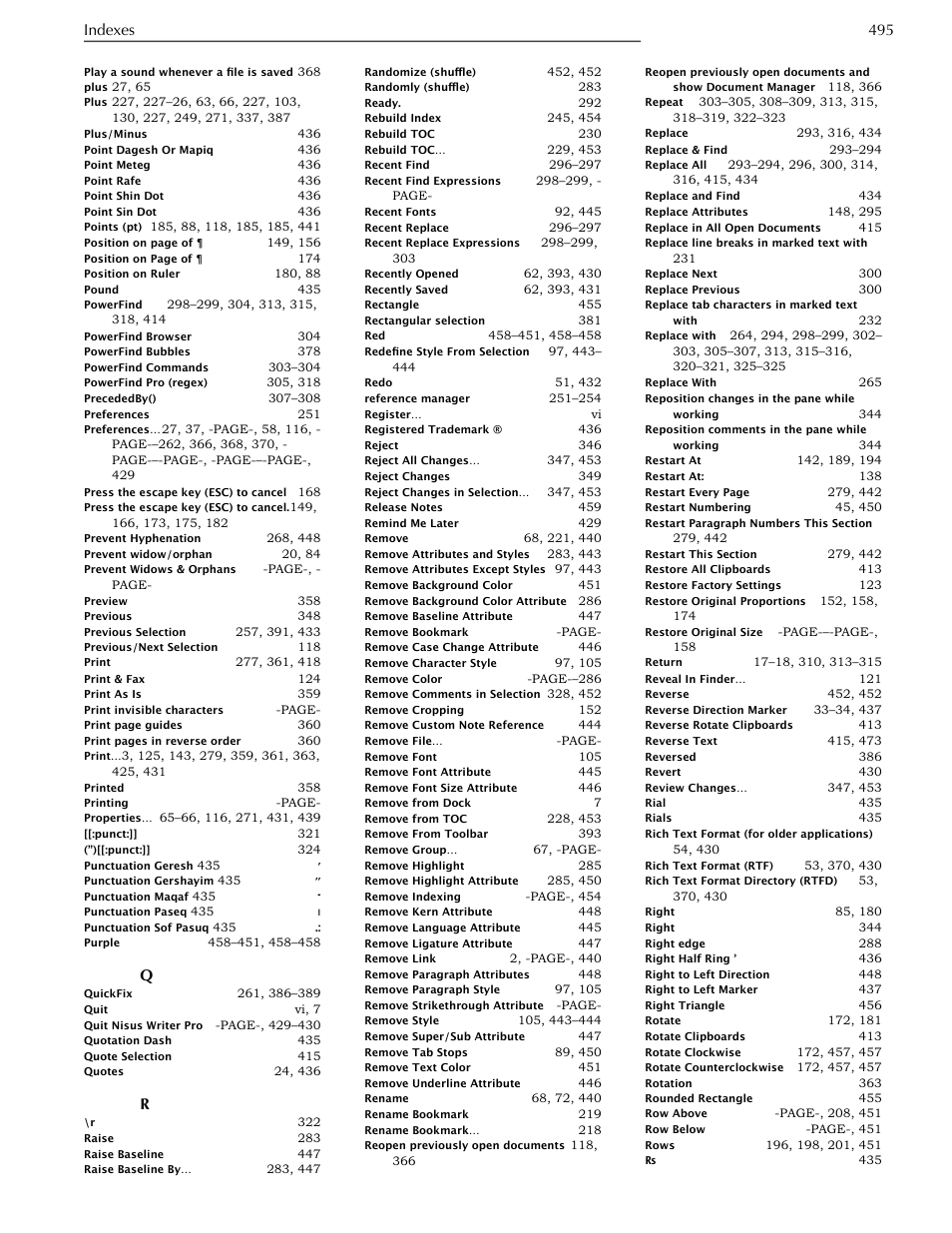 Indexes 495 | Nisus Writer Pro User Manual | Page 515 / 525