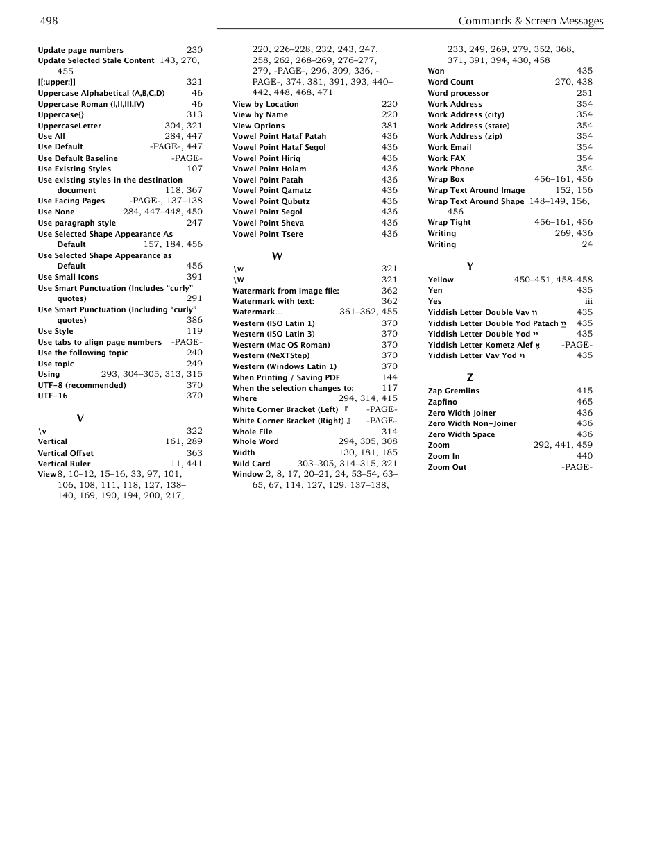 498 commands & screen messages | Nisus Writer Pro User Manual | Page 518 / 525
