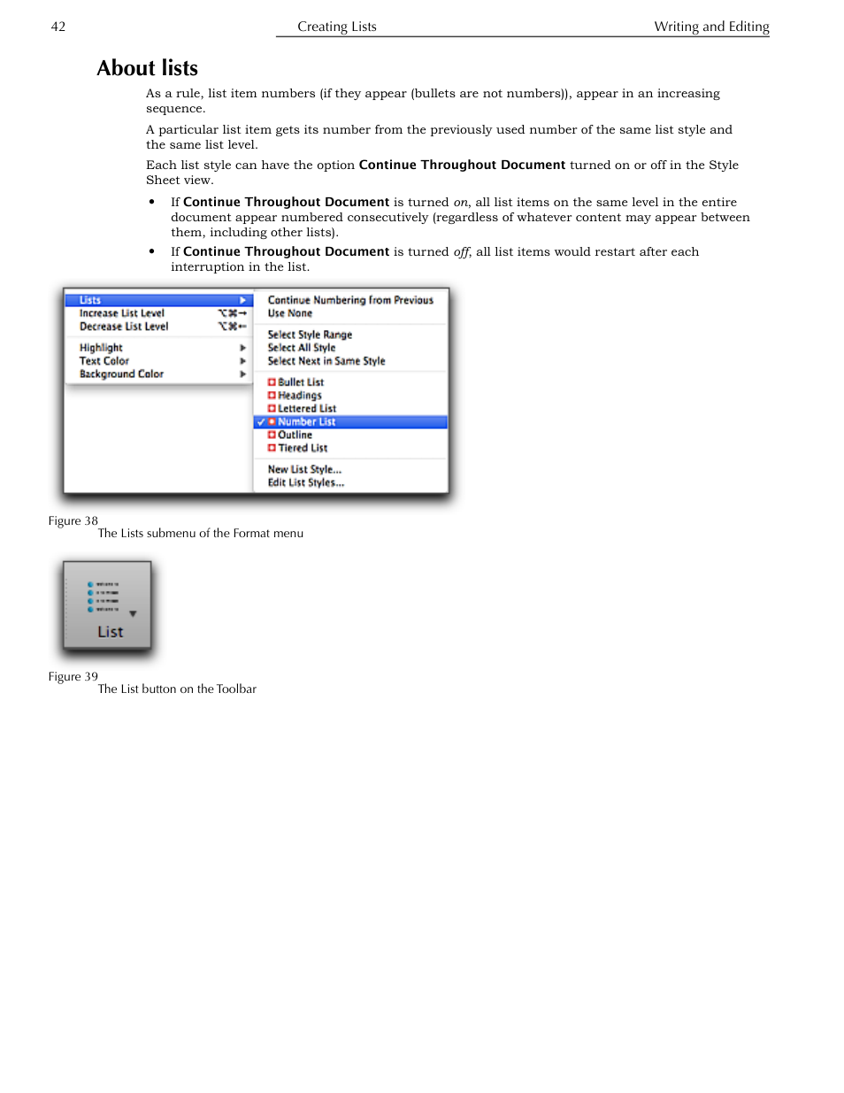 About lists | Nisus Writer Pro User Manual | Page 62 / 525