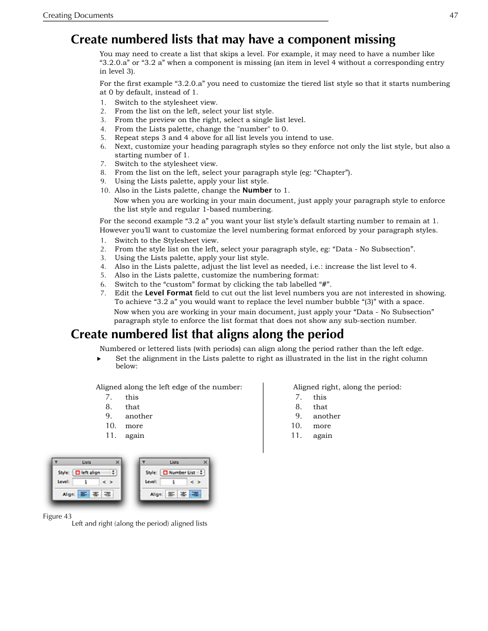 Create numbered list that aligns along the period, Missing | Nisus Writer Pro User Manual | Page 67 / 525