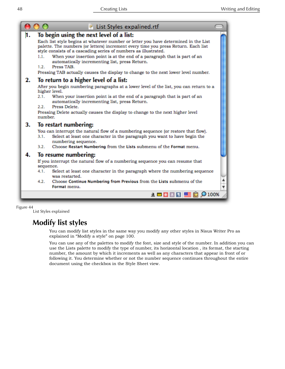 Modify list styles, Ge 48 | Nisus Writer Pro User Manual | Page 68 / 525