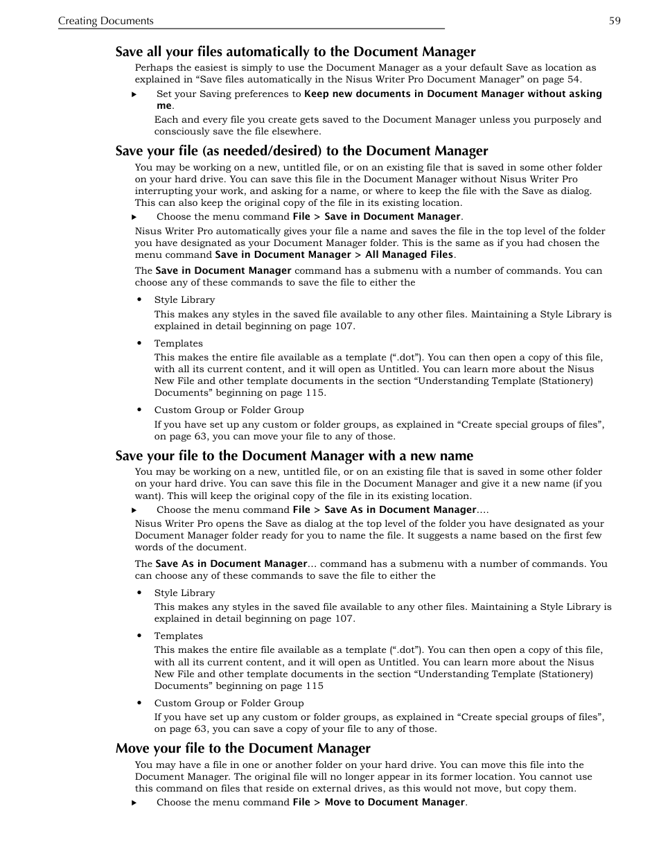 Move your file to the document manager, Manager, Name | Nisus Writer Pro User Manual | Page 79 / 525