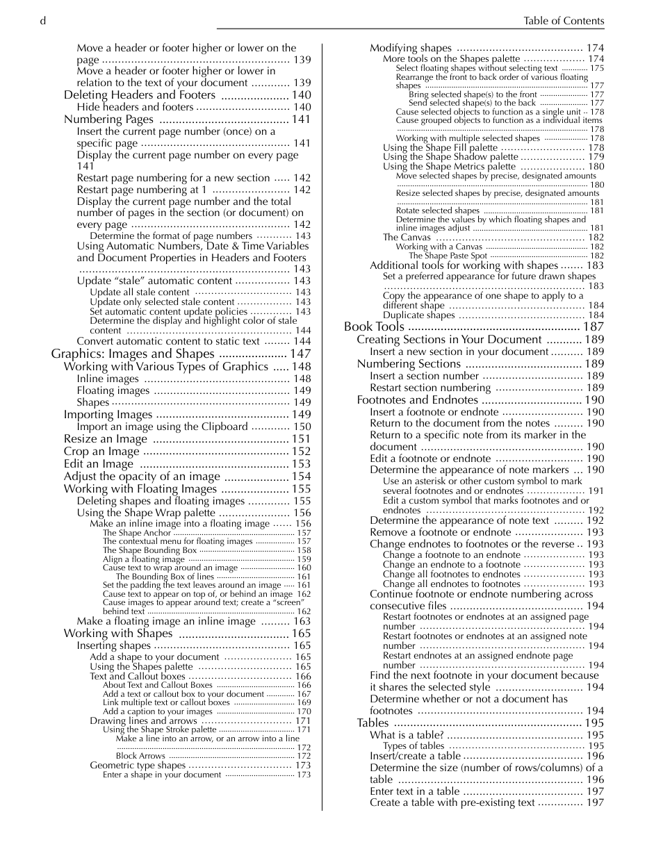 Graphics: images and shapes 147, Book tools 187 | Nisus Writer Pro User Manual | Page 8 / 525