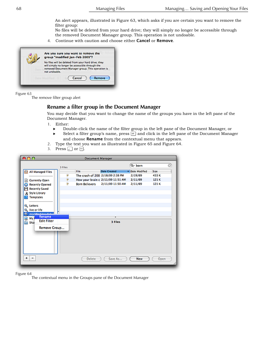 Rename a filter group in the document manager | Nisus Writer Pro User Manual | Page 88 / 525