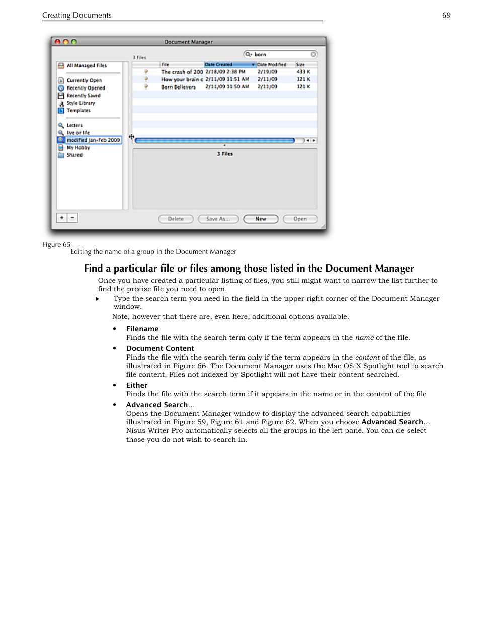 The document manager | Nisus Writer Pro User Manual | Page 89 / 525