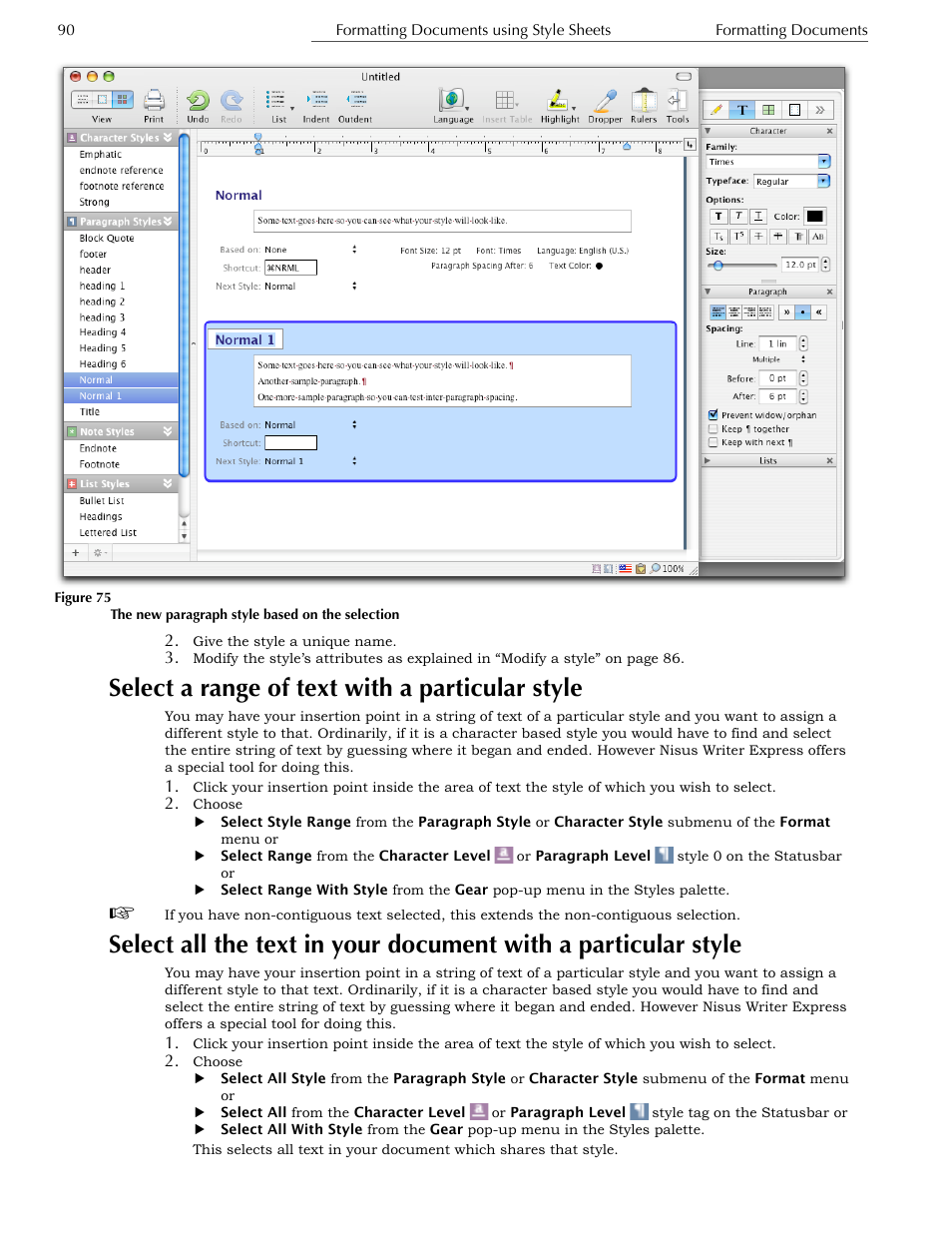 Select a range of text with a particular style | Nisus Writer Express User Manual | Page 110 / 316