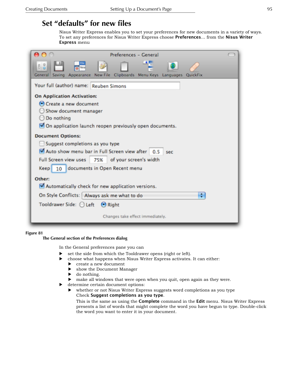 Set “defaults” for new files | Nisus Writer Express User Manual | Page 115 / 316