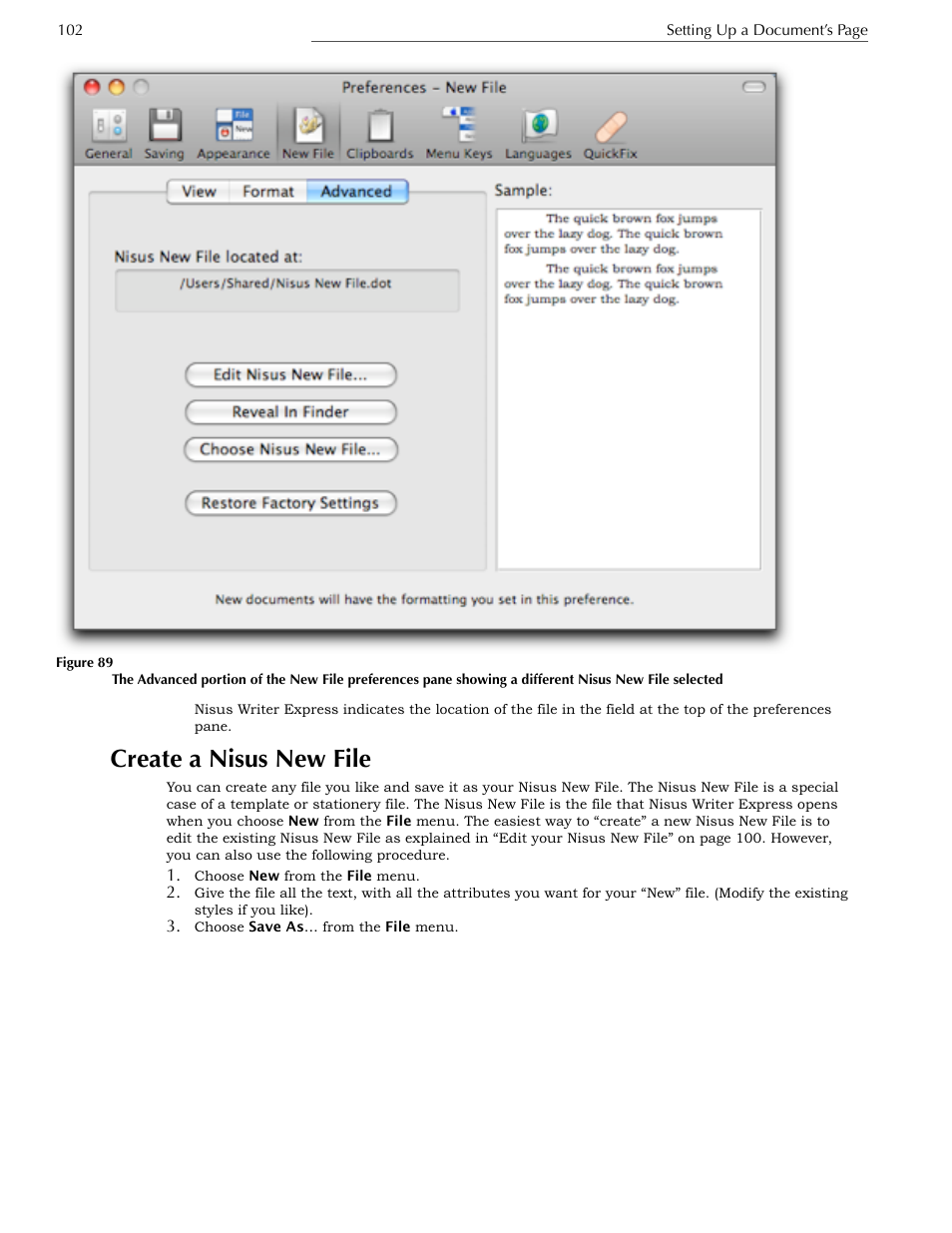 Create a nisus new file | Nisus Writer Express User Manual | Page 122 / 316