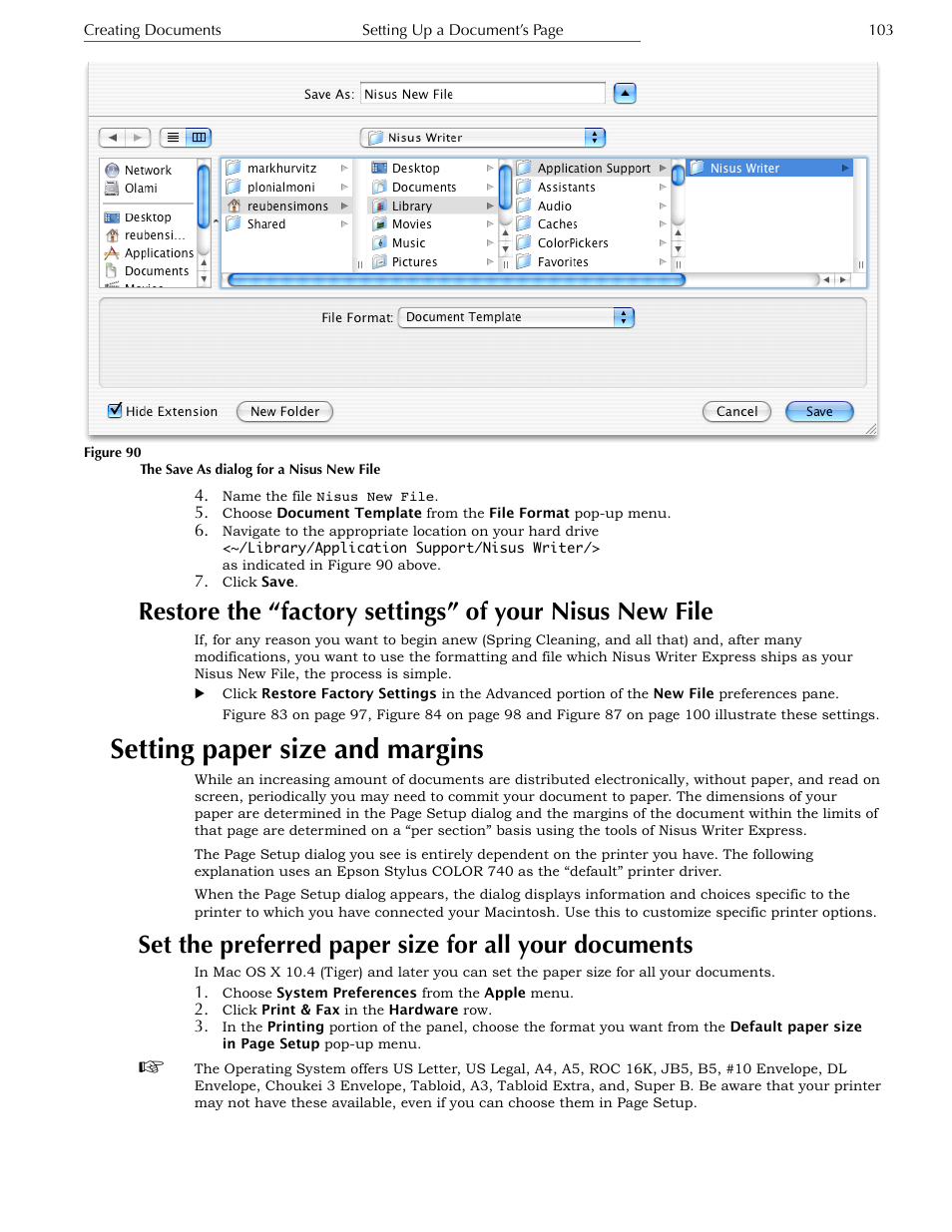 Setting paper size and margins | Nisus Writer Express User Manual | Page 123 / 316