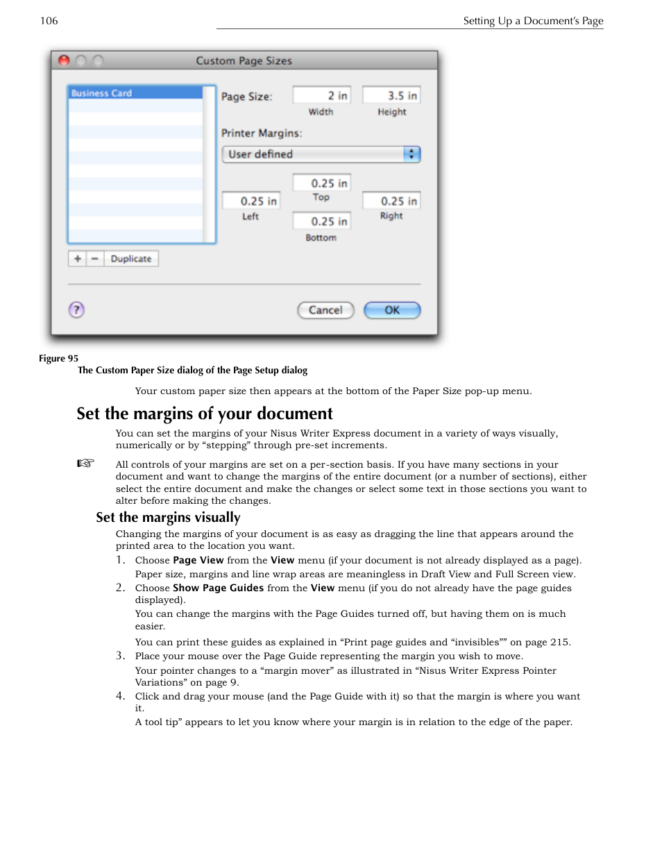 Set the margins of your document, Set the margins visually | Nisus Writer Express User Manual | Page 126 / 316