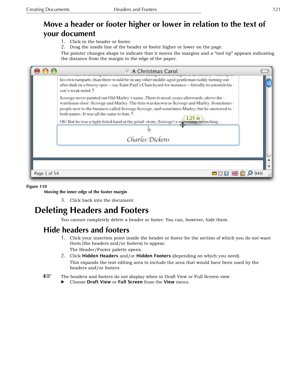 Deleting headers and footers, Hide headers and footers | Nisus Writer Express User Manual | Page 141 / 316