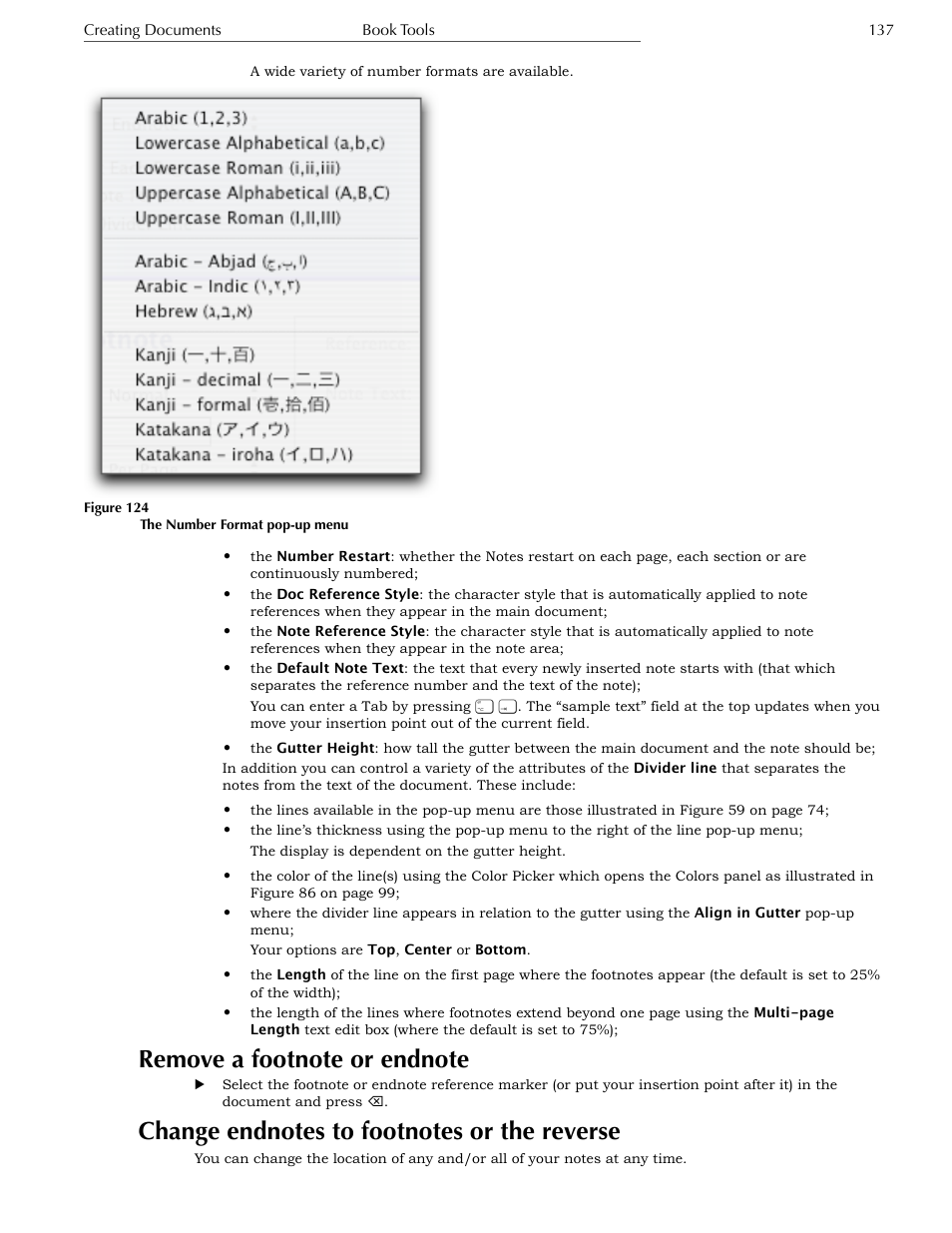 Remove a footnote or endnote, Change endnotes to footnotes or the reverse | Nisus Writer Express User Manual | Page 157 / 316