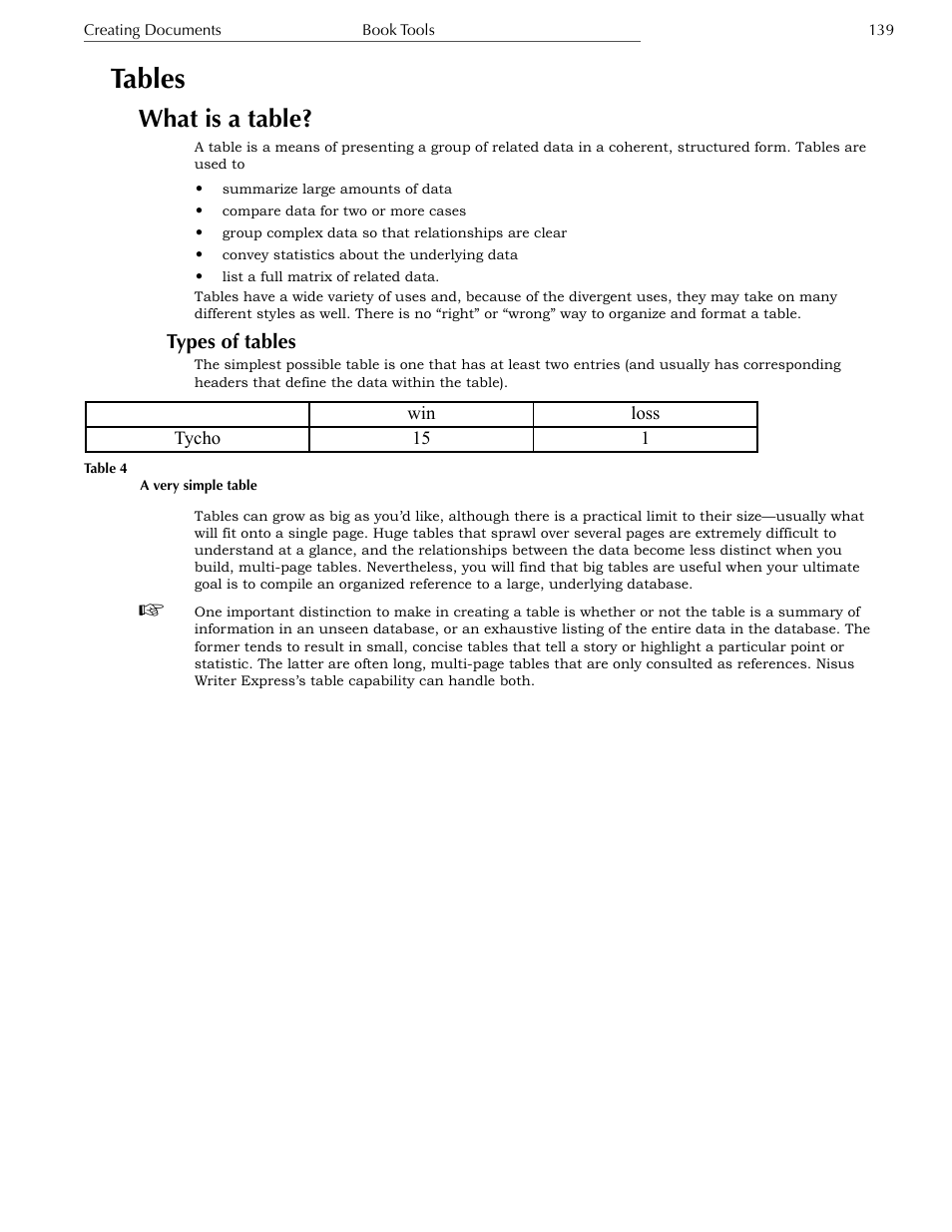 Tables, What is a table, Types of tables | Nisus Writer Express User Manual | Page 159 / 316