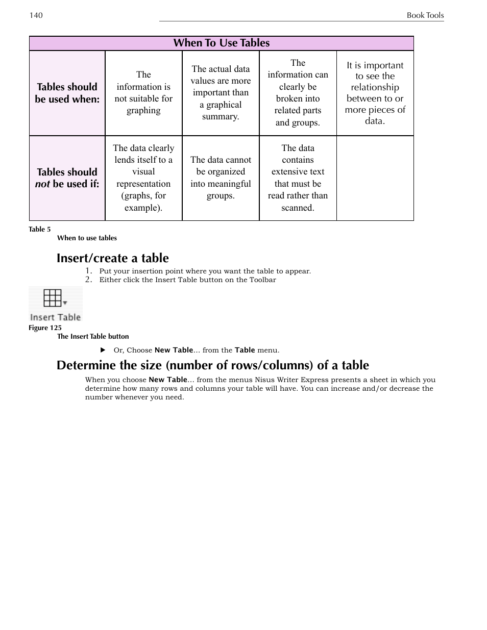 Insert/create a table | Nisus Writer Express User Manual | Page 160 / 316