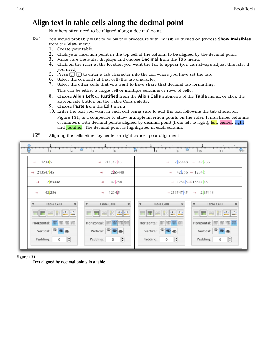 Align text in table cells along the decimal point | Nisus Writer Express User Manual | Page 166 / 316