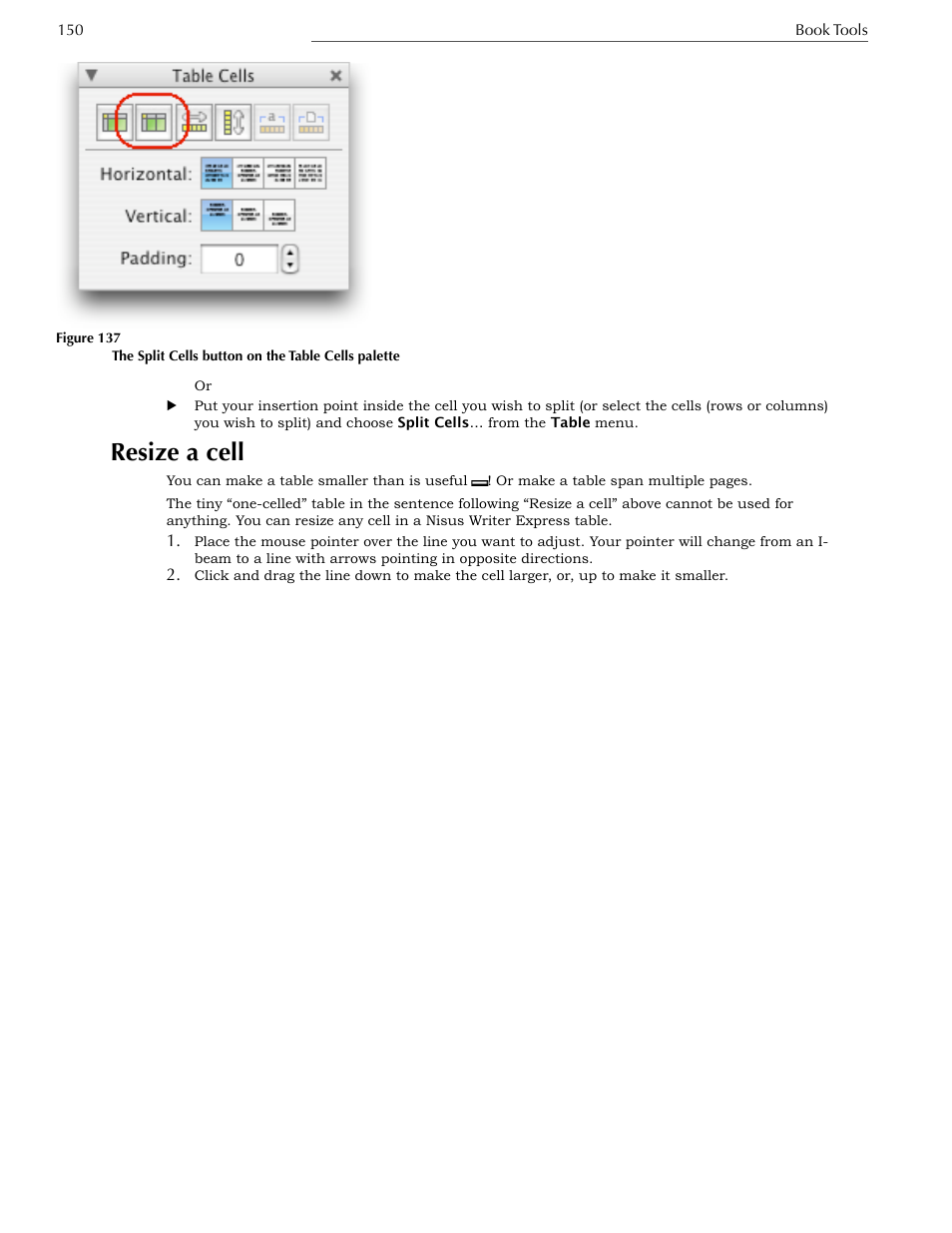 Resize a cell | Nisus Writer Express User Manual | Page 170 / 316