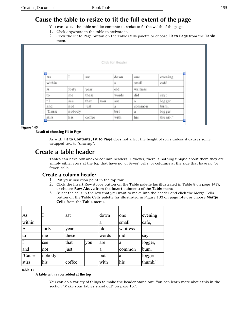 Create a table header, Create a column header | Nisus Writer Express User Manual | Page 175 / 316