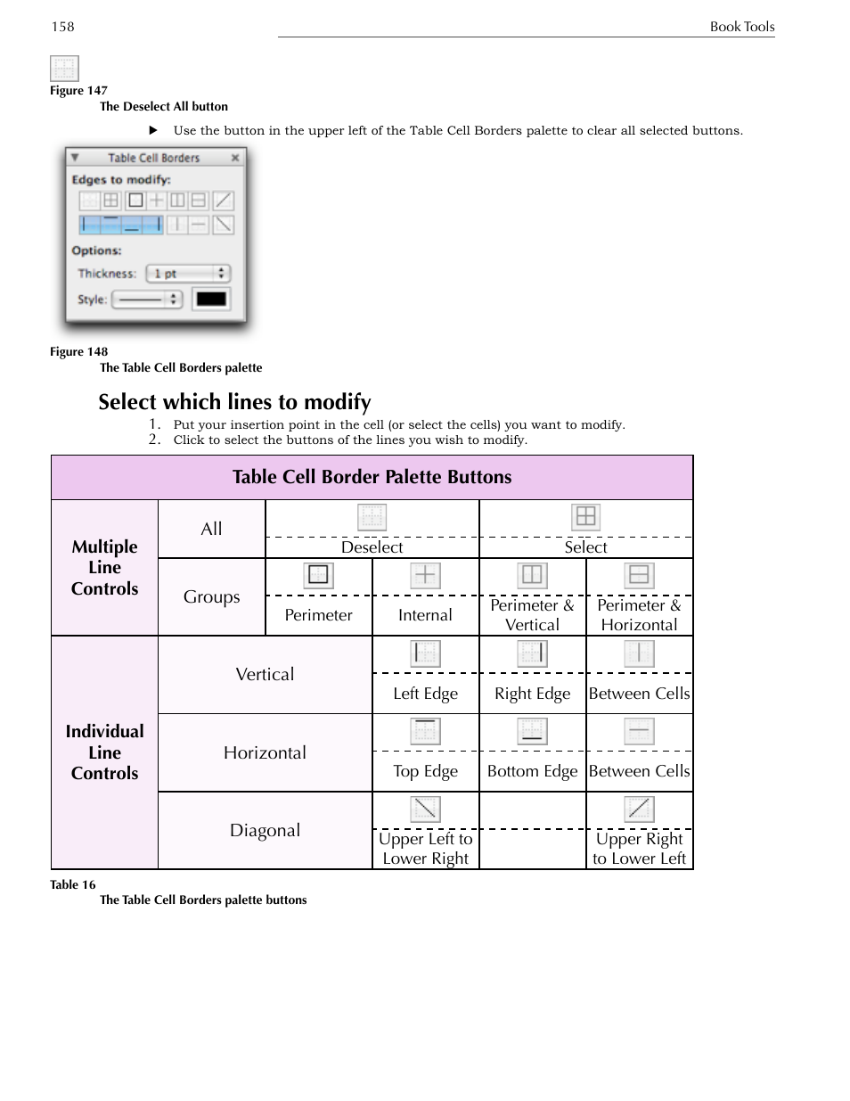 Select which lines to modify, Determine the thickness of the lines | Nisus Writer Express User Manual | Page 178 / 316
