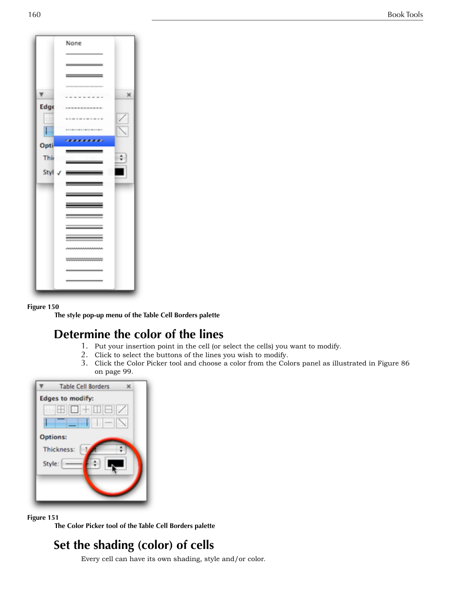 Determine the color of the lines, Set the shading (color) of cells | Nisus Writer Express User Manual | Page 180 / 316