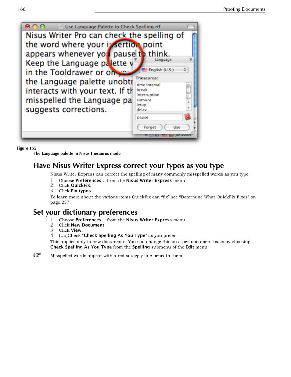 Set your dictionary preferences | Nisus Writer Express User Manual | Page 188 / 316