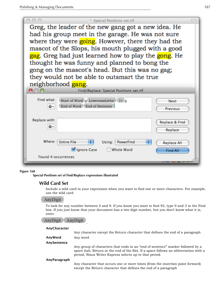 Wild card set | Nisus Writer Express User Manual | Page 207 / 316