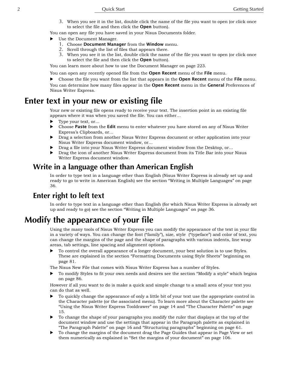 Enter text in your new or existing file, Write in a language other than american english, Enter right to left text | Modify the appearance of your file, Save your file, Save your file the first time and give it a name | Nisus Writer Express User Manual | Page 22 / 316